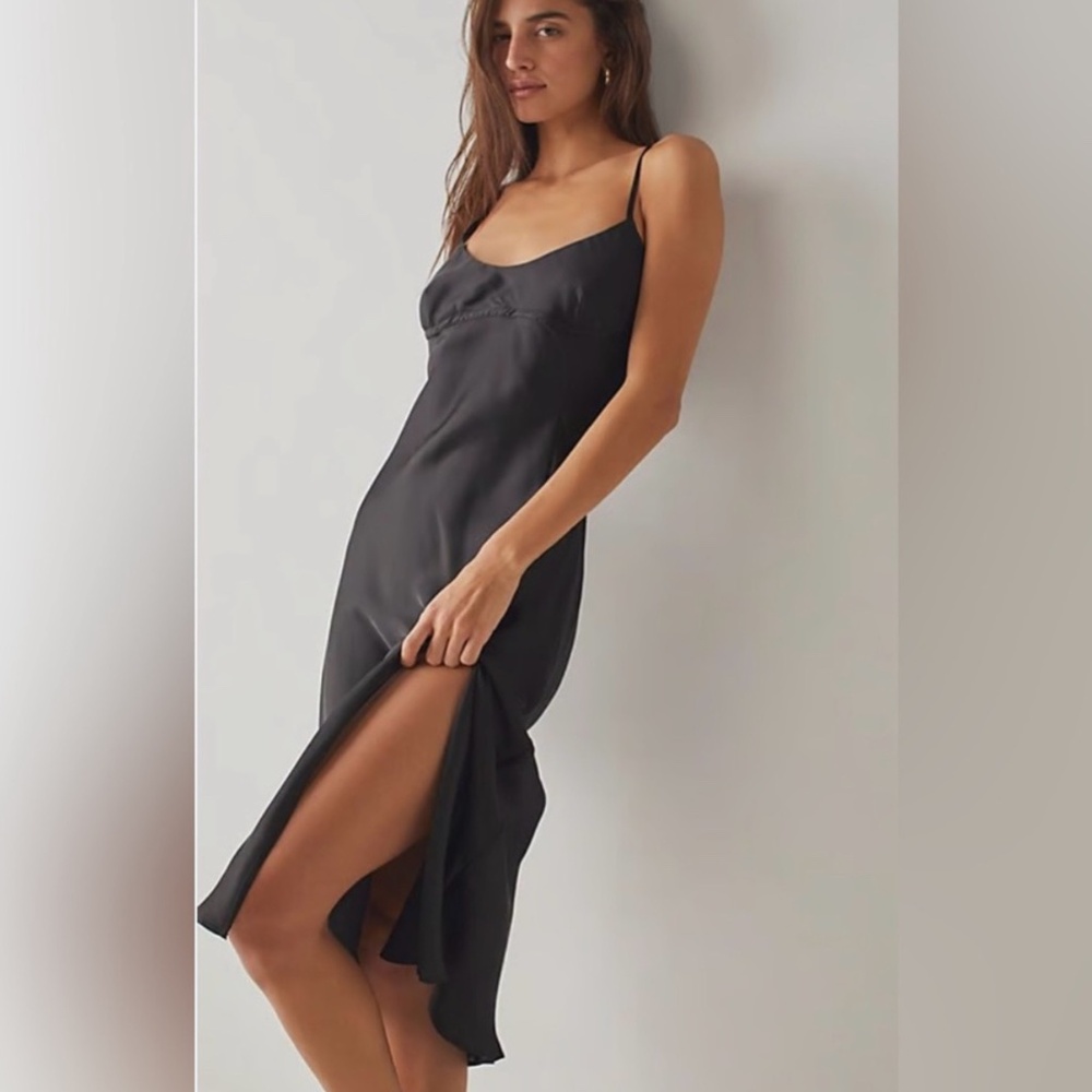 Intimately Free People Large Black Satin Midi Dress
